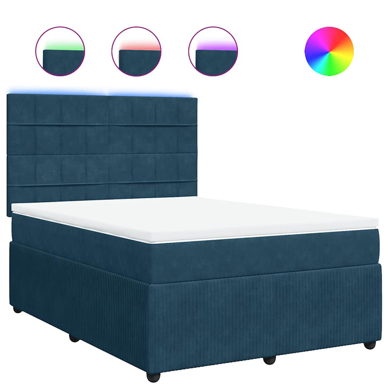 Pat box spring cu saltea, albastru, 160x200 cm, catifea