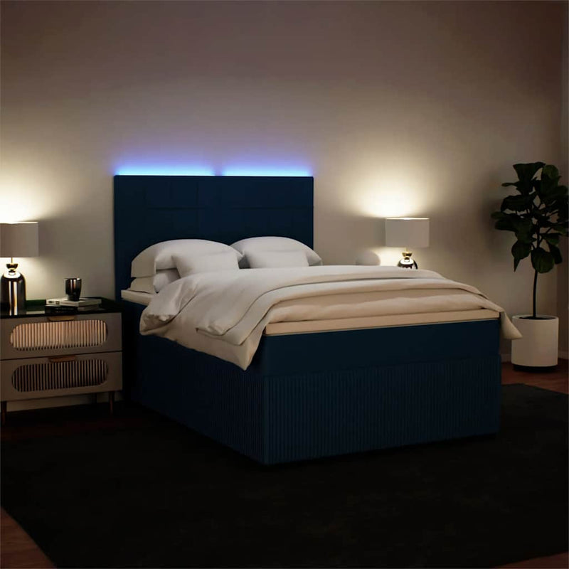 Pat box spring cu saltea, albastru, 160x200 cm, catifea