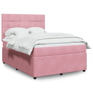 Pat box spring cu saltea, roz, 160x200 cm, catifea