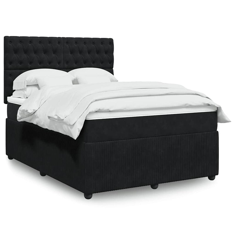 Pat box spring cu saltea, negru, 160x200 cm, catifea