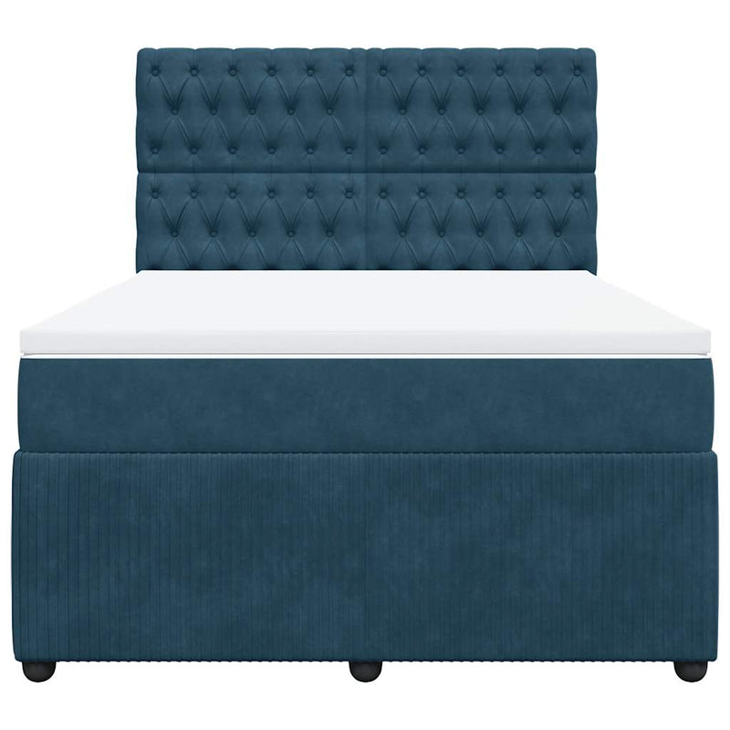 Pat box spring cu saltea, albastru, 160x200 cm, catifea