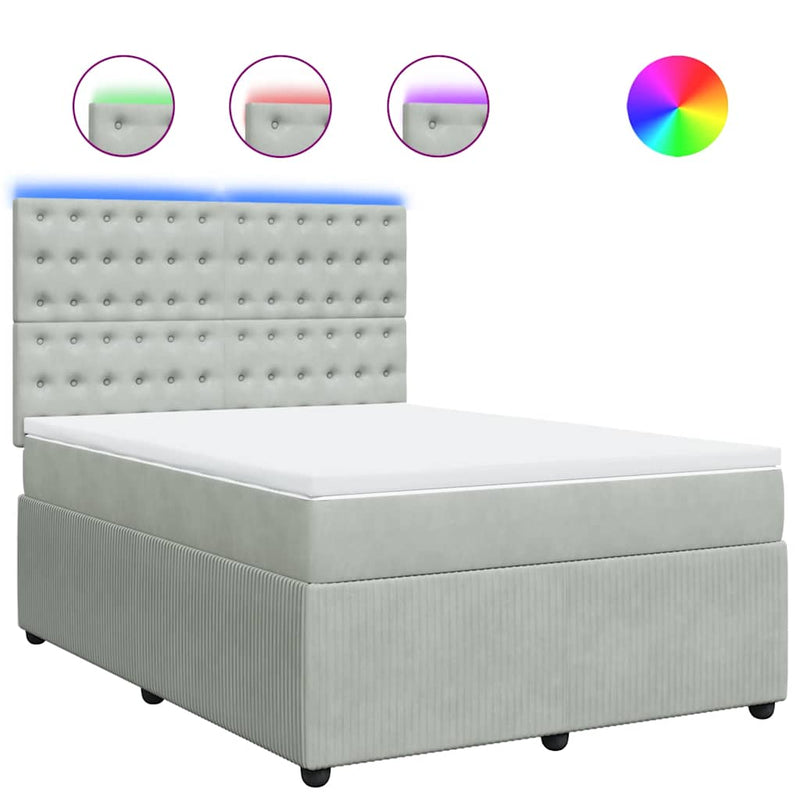 Pat box spring cu saltea, gri deschis, 160x200 cm, catifea