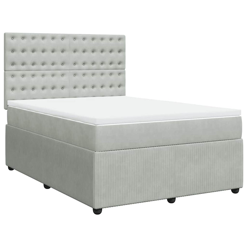 Pat box spring cu saltea, gri deschis, 160x200 cm, catifea