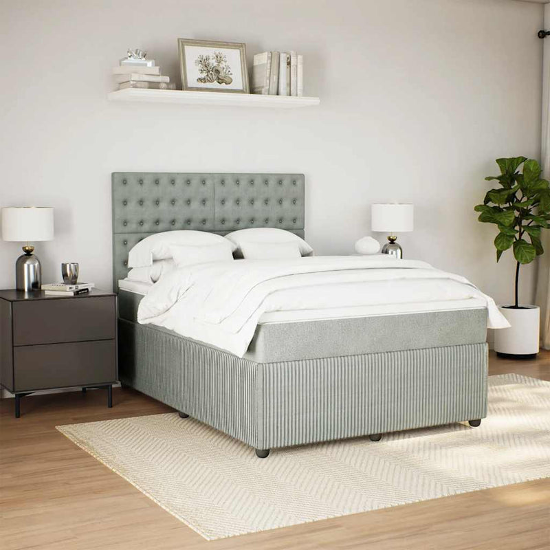 Pat box spring cu saltea, gri deschis, 160x200 cm, catifea