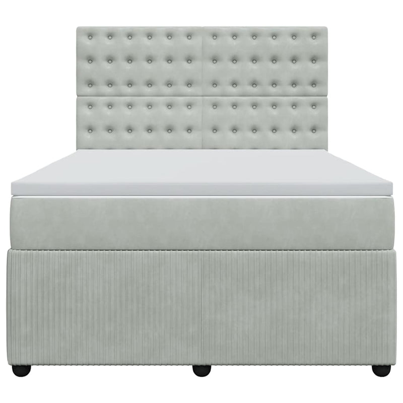 Pat box spring cu saltea, gri deschis, 160x200 cm, catifea