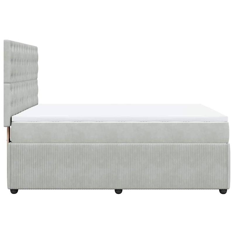 Pat box spring cu saltea, gri deschis, 160x200 cm, catifea