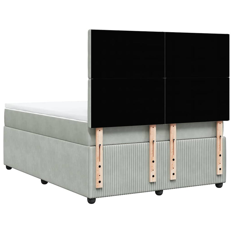 Pat box spring cu saltea, gri deschis, 160x200 cm, catifea