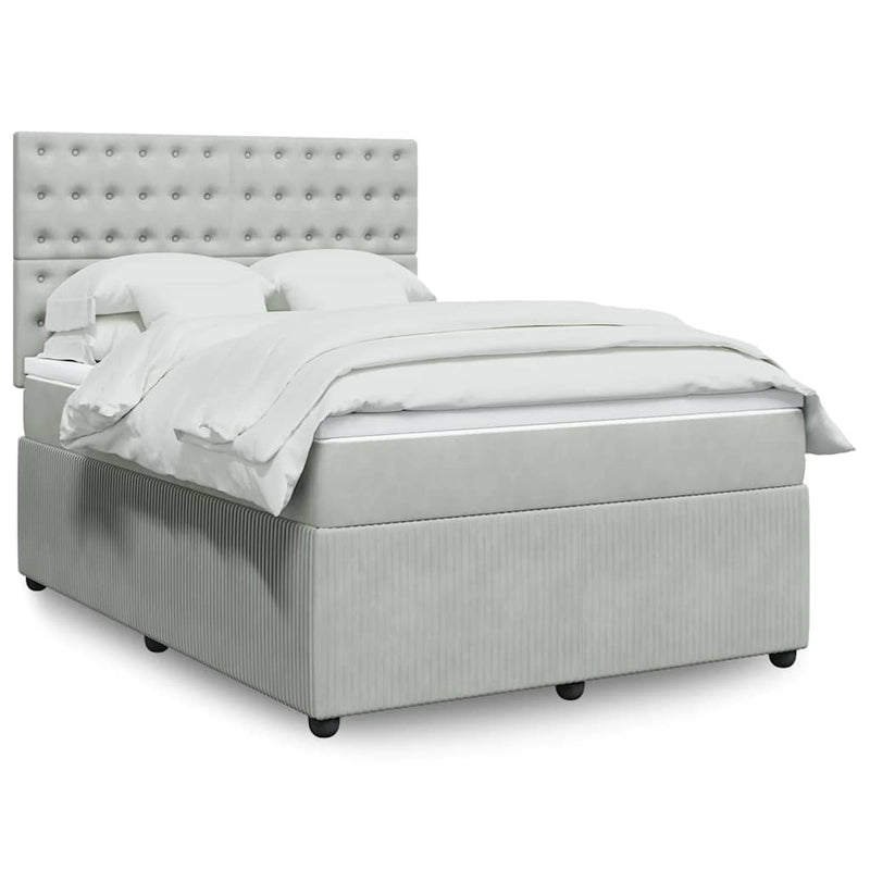 Pat box spring cu saltea, gri deschis, 160x200 cm, catifea