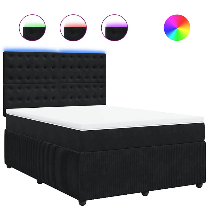 Pat box spring cu saltea, negru, 160x200 cm, catifea