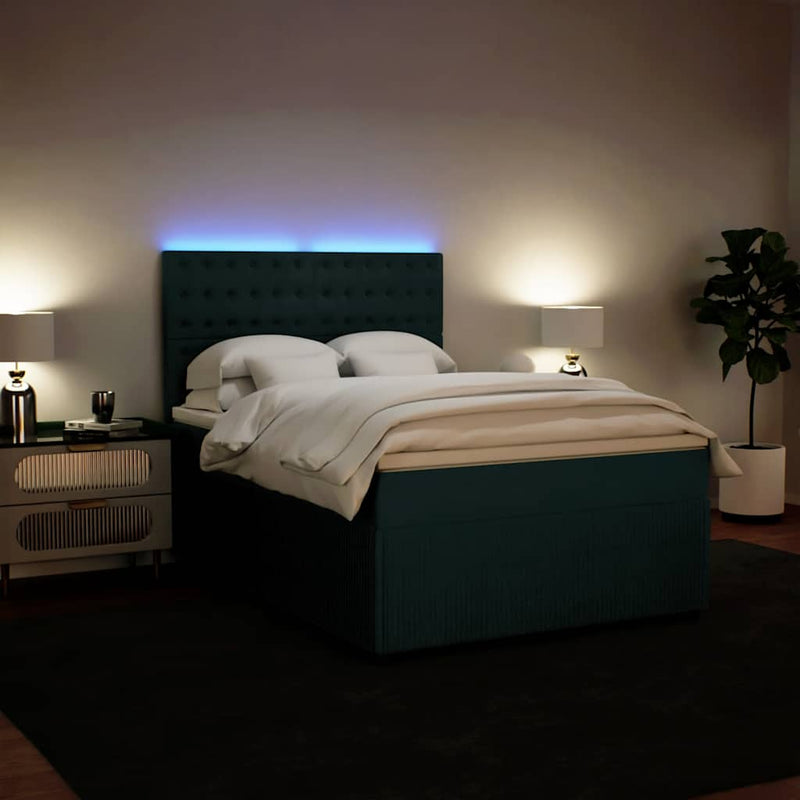 Pat box spring cu saltea, verde închis, 160x200 cm, catifea