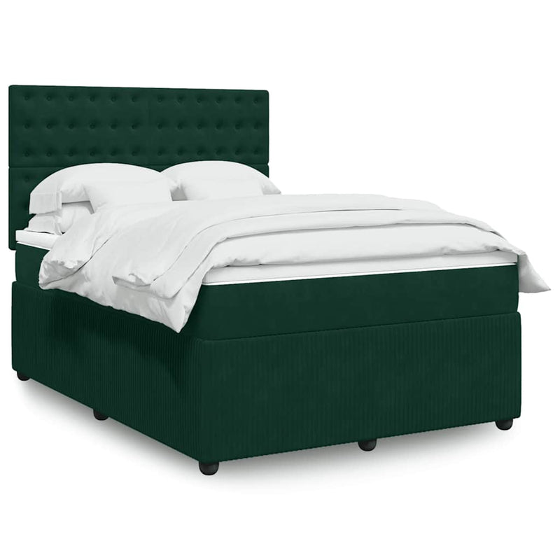 Pat box spring cu saltea, verde închis, 160x200 cm, catifea