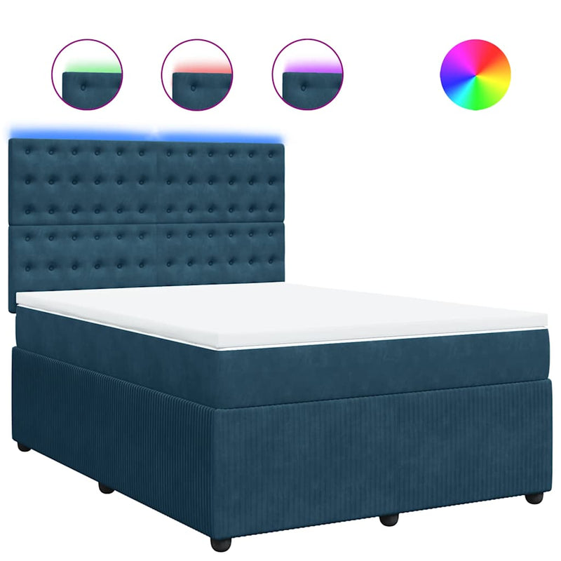 Pat box spring cu saltea, albastru, 160x200 cm, catifea