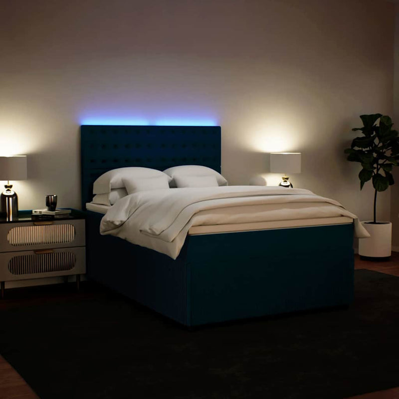 Pat box spring cu saltea, albastru, 160x200 cm, catifea