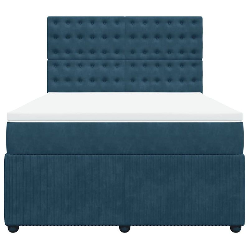 Pat box spring cu saltea, albastru, 160x200 cm, catifea