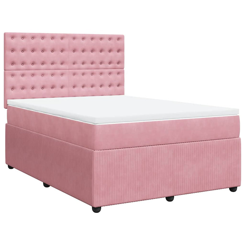 Pat box spring cu saltea, roz, 160x200 cm, catifea