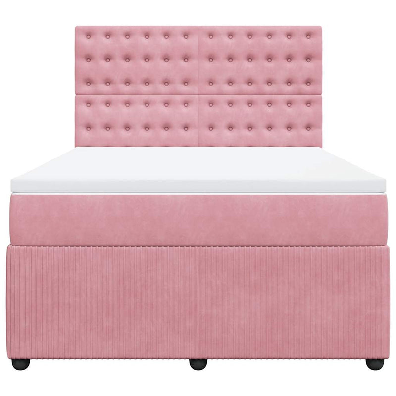 Pat box spring cu saltea, roz, 160x200 cm, catifea