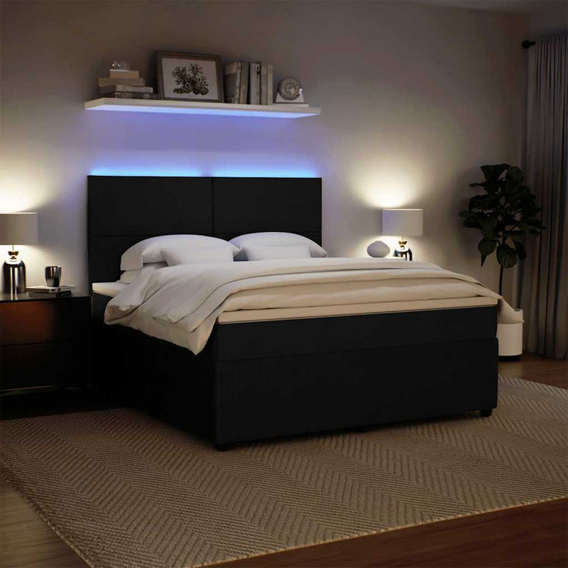 Pat box spring cu saltea, negru, 180x200 cm, catifea