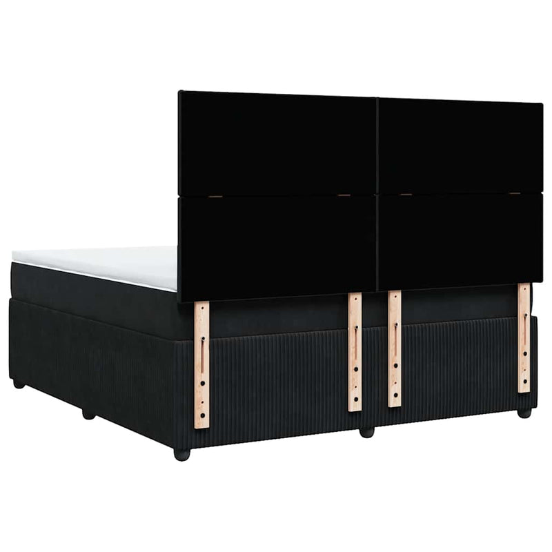 Pat box spring cu saltea, negru, 180x200 cm, catifea