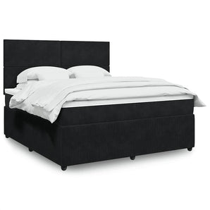 Pat box spring cu saltea, negru, 180x200 cm, catifea