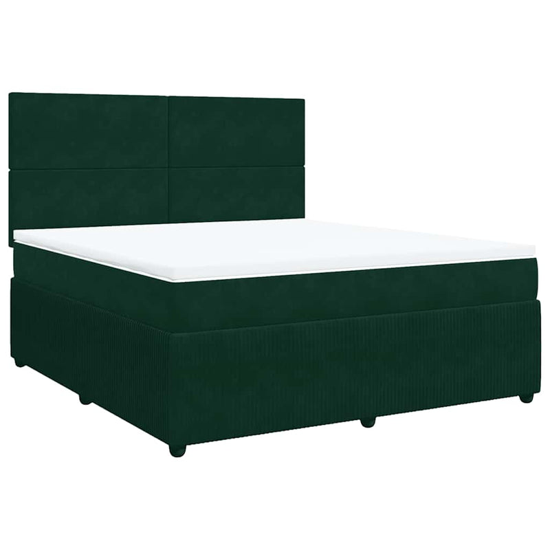 Pat box spring cu saltea, verde închis, 180x200 cm, catifea