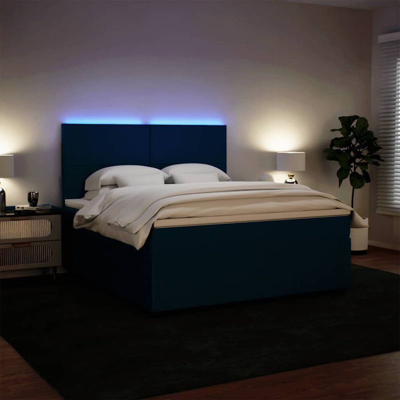 Pat box spring cu saltea, albastru, 180x200 cm, catifea