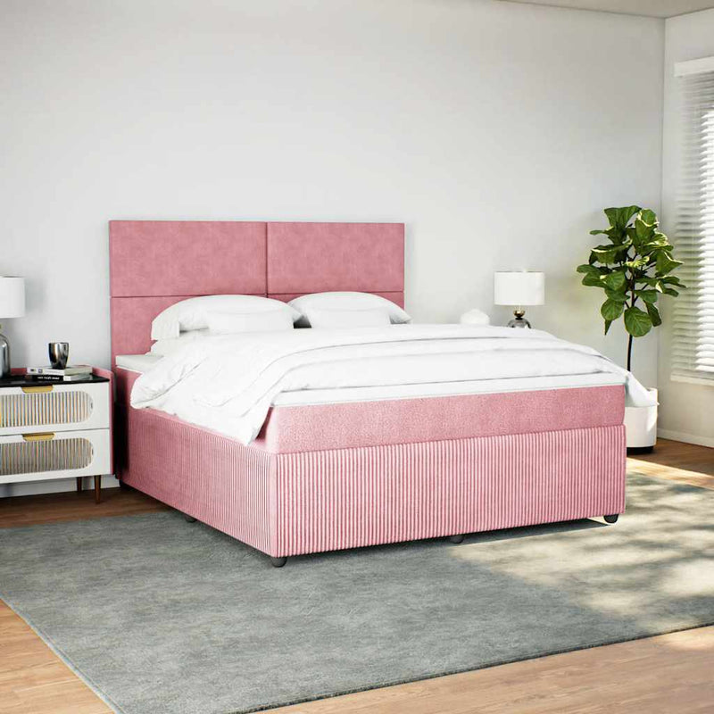 Pat box spring cu saltea, roz, 180x200 cm, catifea