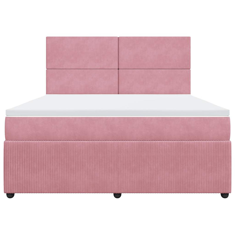 Pat box spring cu saltea, roz, 180x200 cm, catifea