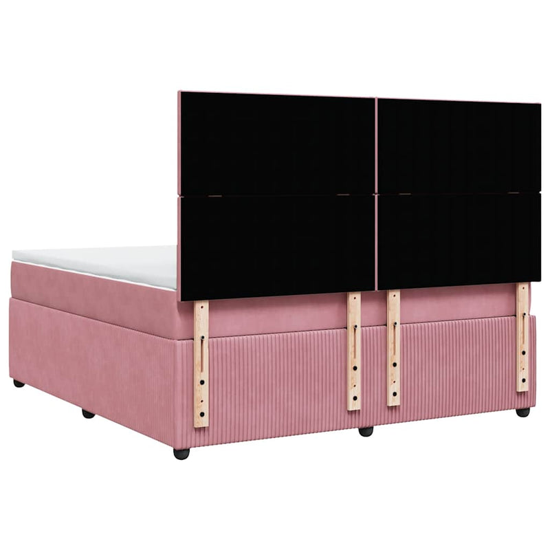 Pat box spring cu saltea, roz, 180x200 cm, catifea
