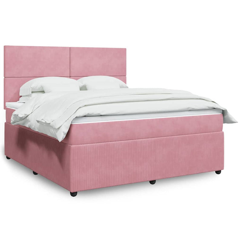 Pat box spring cu saltea, roz, 180x200 cm, catifea