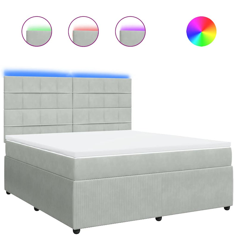 Pat box spring cu saltea, gri deschis, 180x200 cm, catifea