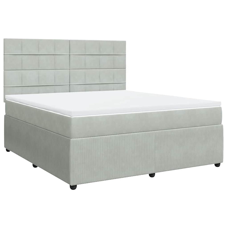 Pat box spring cu saltea, gri deschis, 180x200 cm, catifea