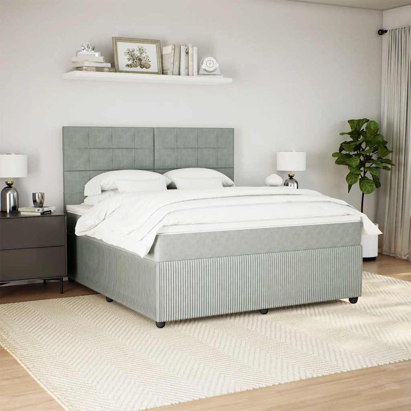 Pat box spring cu saltea, gri deschis, 180x200 cm, catifea