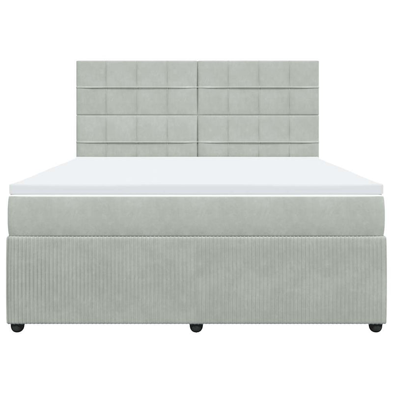 Pat box spring cu saltea, gri deschis, 180x200 cm, catifea
