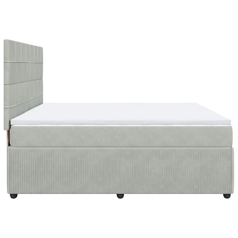 Pat box spring cu saltea, gri deschis, 180x200 cm, catifea
