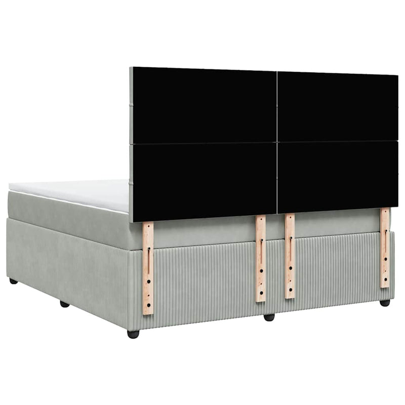 Pat box spring cu saltea, gri deschis, 180x200 cm, catifea