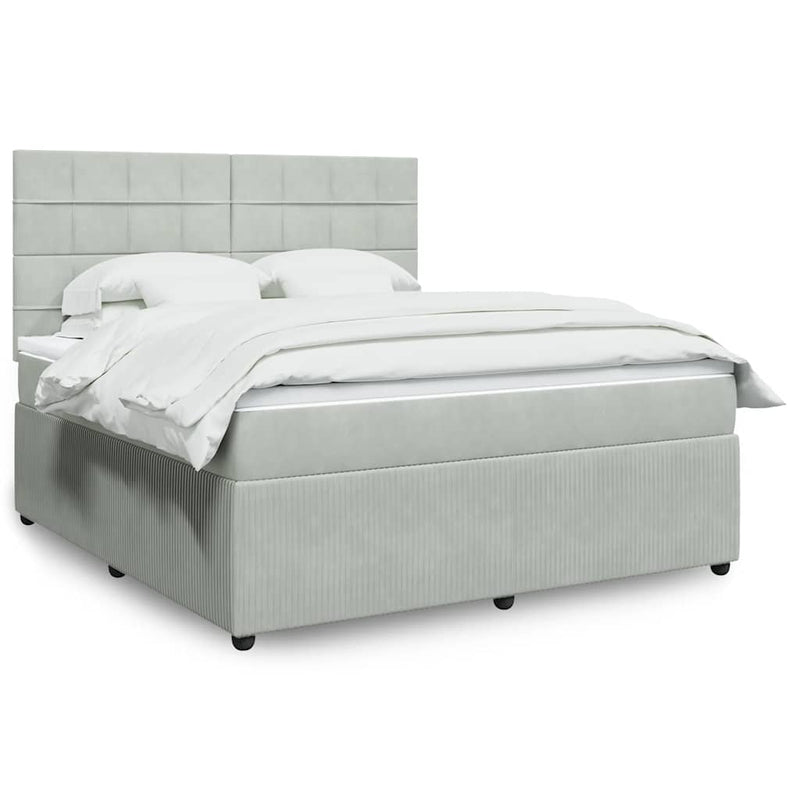 Pat box spring cu saltea, gri deschis, 180x200 cm, catifea