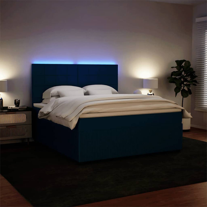 Pat box spring cu saltea, albastru, 180x200 cm, catifea