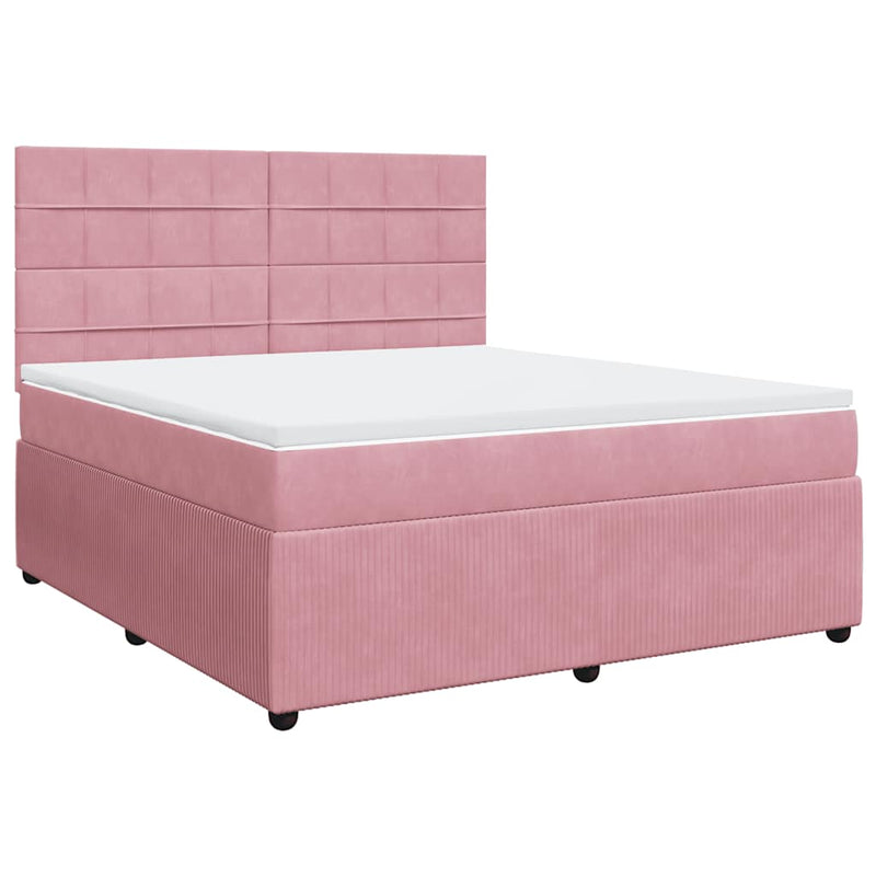Pat box spring cu saltea, roz, 180x200 cm, catifea