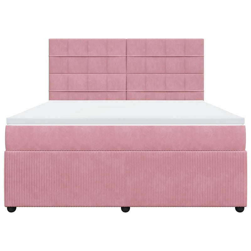 Pat box spring cu saltea, roz, 180x200 cm, catifea