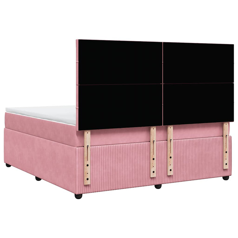 Pat box spring cu saltea, roz, 180x200 cm, catifea