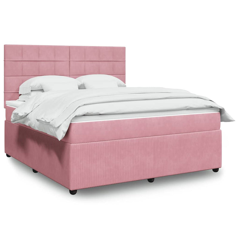 Pat box spring cu saltea, roz, 180x200 cm, catifea