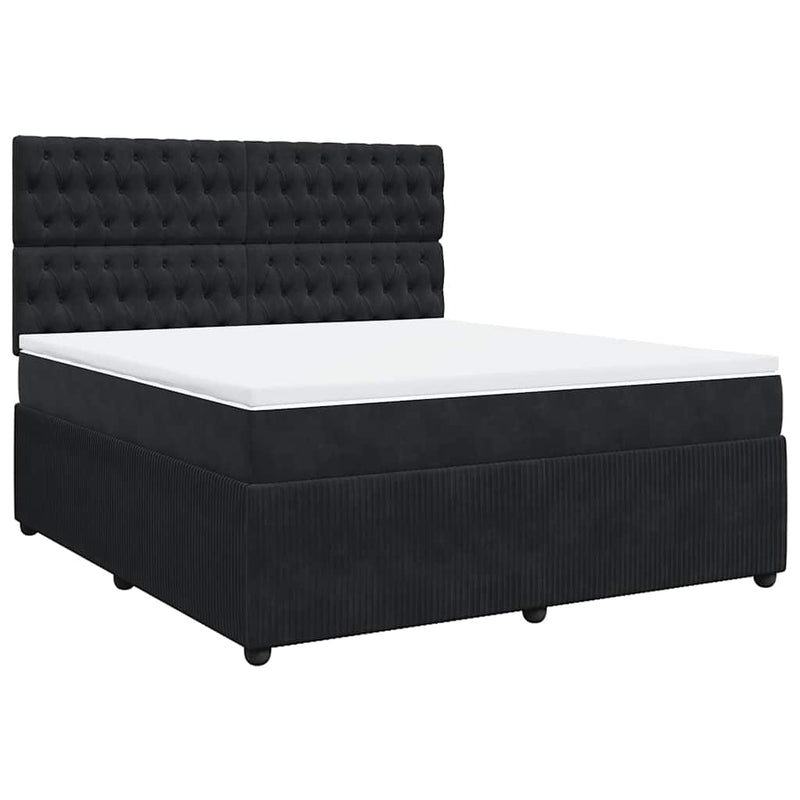 Pat box spring cu saltea, negru, 180x200 cm, catifea