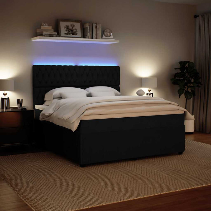 Pat box spring cu saltea, negru, 180x200 cm, catifea