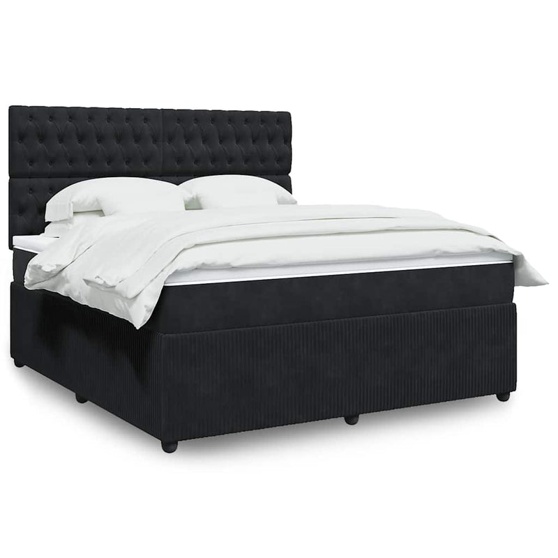 Pat box spring cu saltea, negru, 180x200 cm, catifea