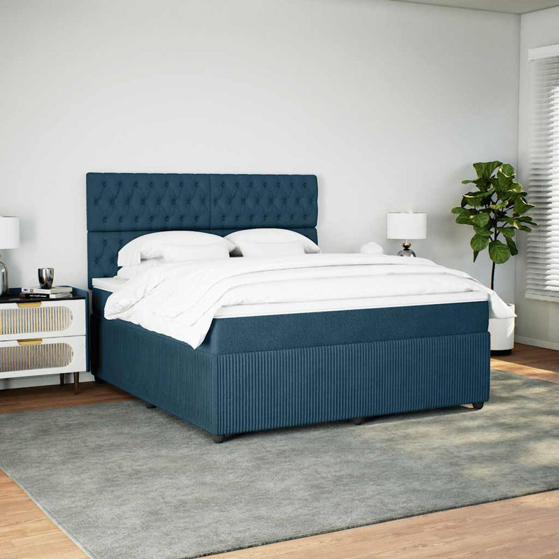 Pat box spring cu saltea, albastru, 180x200 cm, catifea