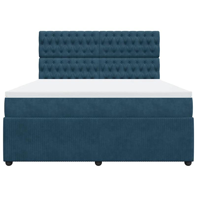 Pat box spring cu saltea, albastru, 180x200 cm, catifea
