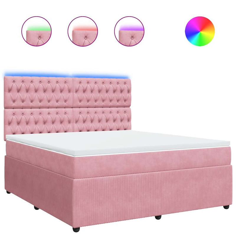 Pat box spring cu saltea, roz, 180x200 cm, catifea