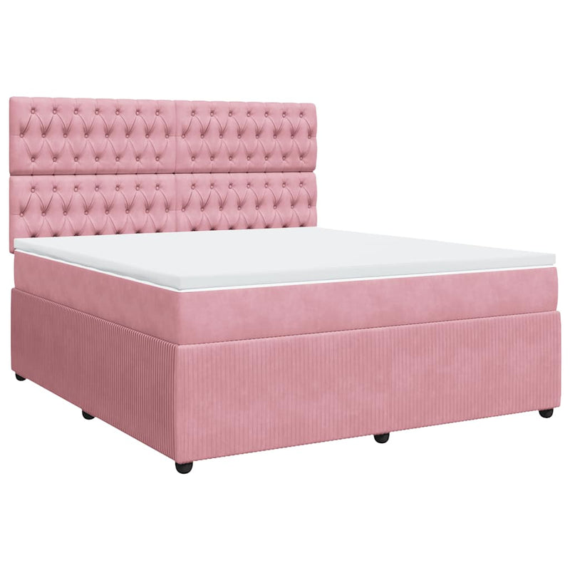 Pat box spring cu saltea, roz, 180x200 cm, catifea