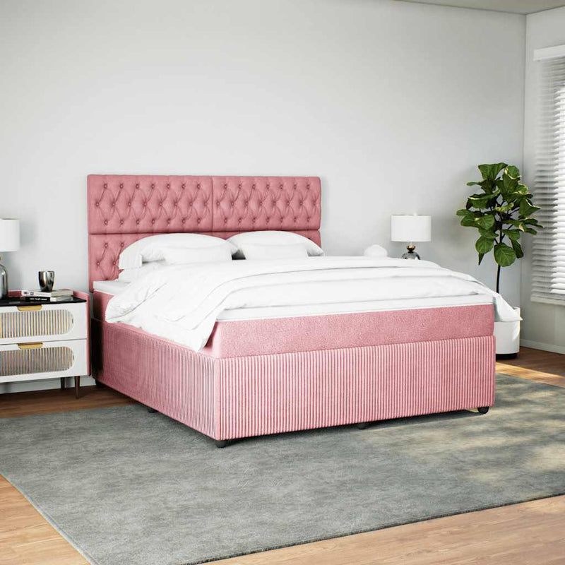 Pat box spring cu saltea, roz, 180x200 cm, catifea