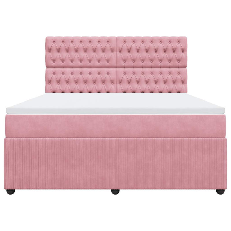 Pat box spring cu saltea, roz, 180x200 cm, catifea